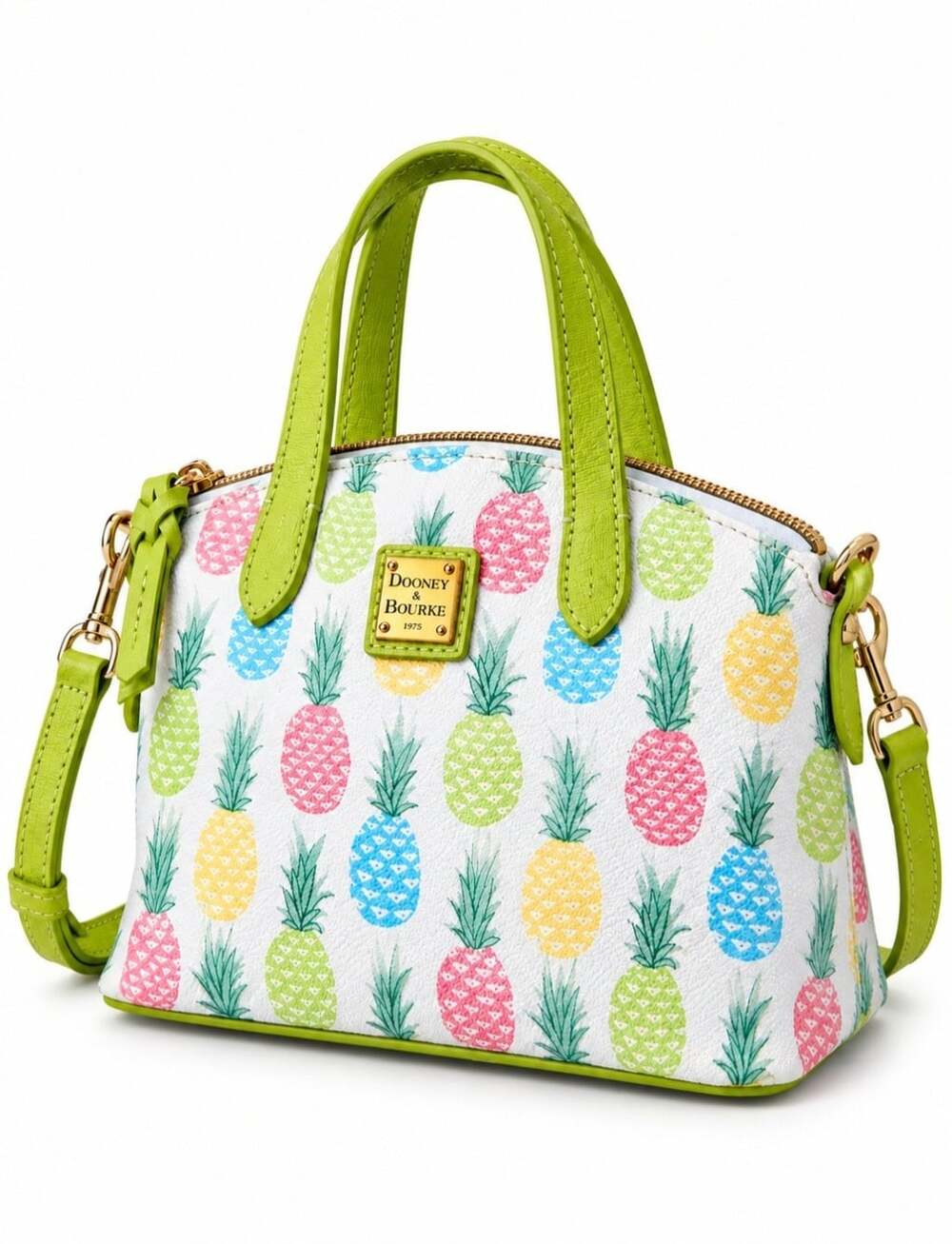 Dooney & Bourke Pineapple Satchel Crossbody Bag Lime Green Multicolor Tropical